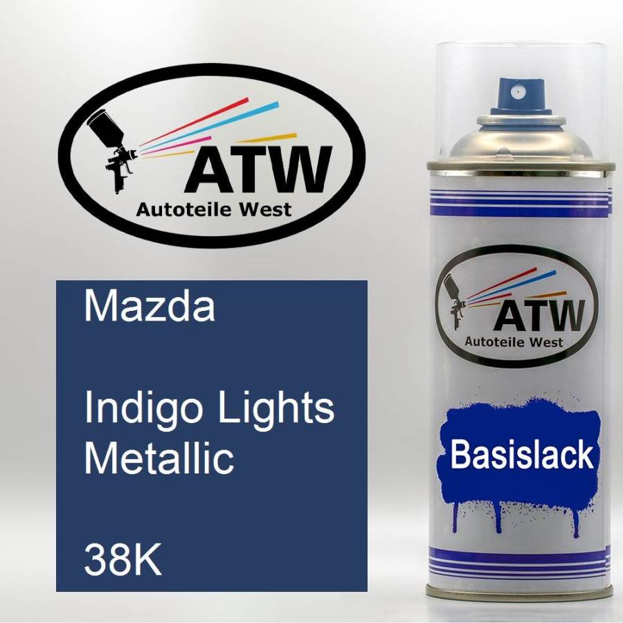 Mazda, Indigo Lights Metallic, 38K: 400ml Sprühdose, von ATW Autoteile West.